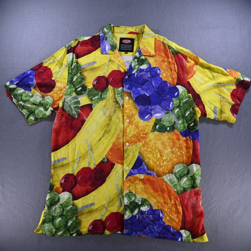 Petals and Peacocks Mens Fruit Print Short Sleeve Button Down Shirt 2XL Yellow